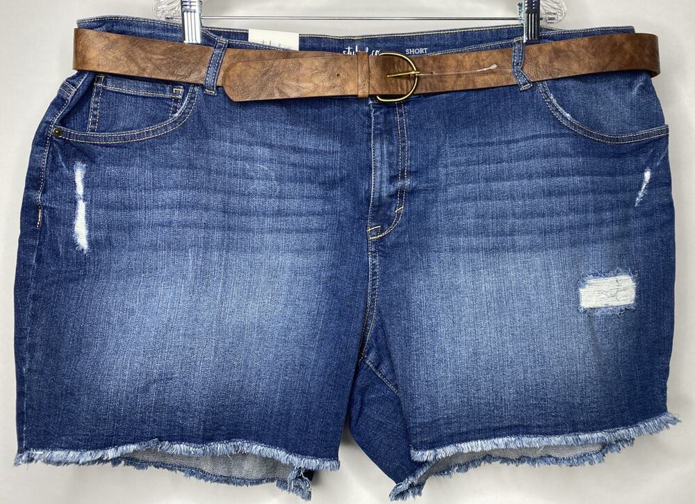 Style&Co Shorts Womens 24W Jean Distressed Raw Hem Belted Mid-Rise Denim NWT